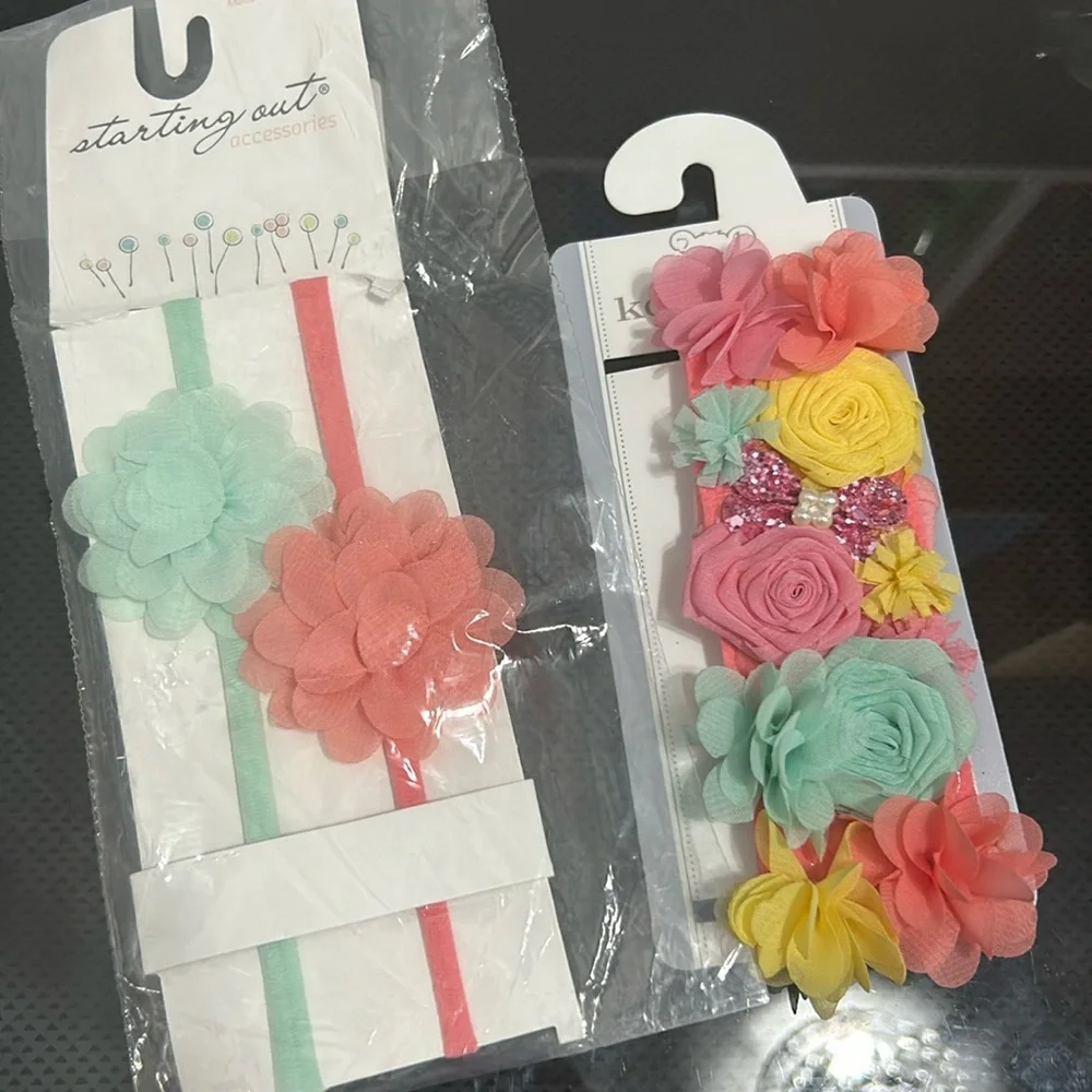 Baby girls infant headband bows flowers new nwt peach mint bundle lot